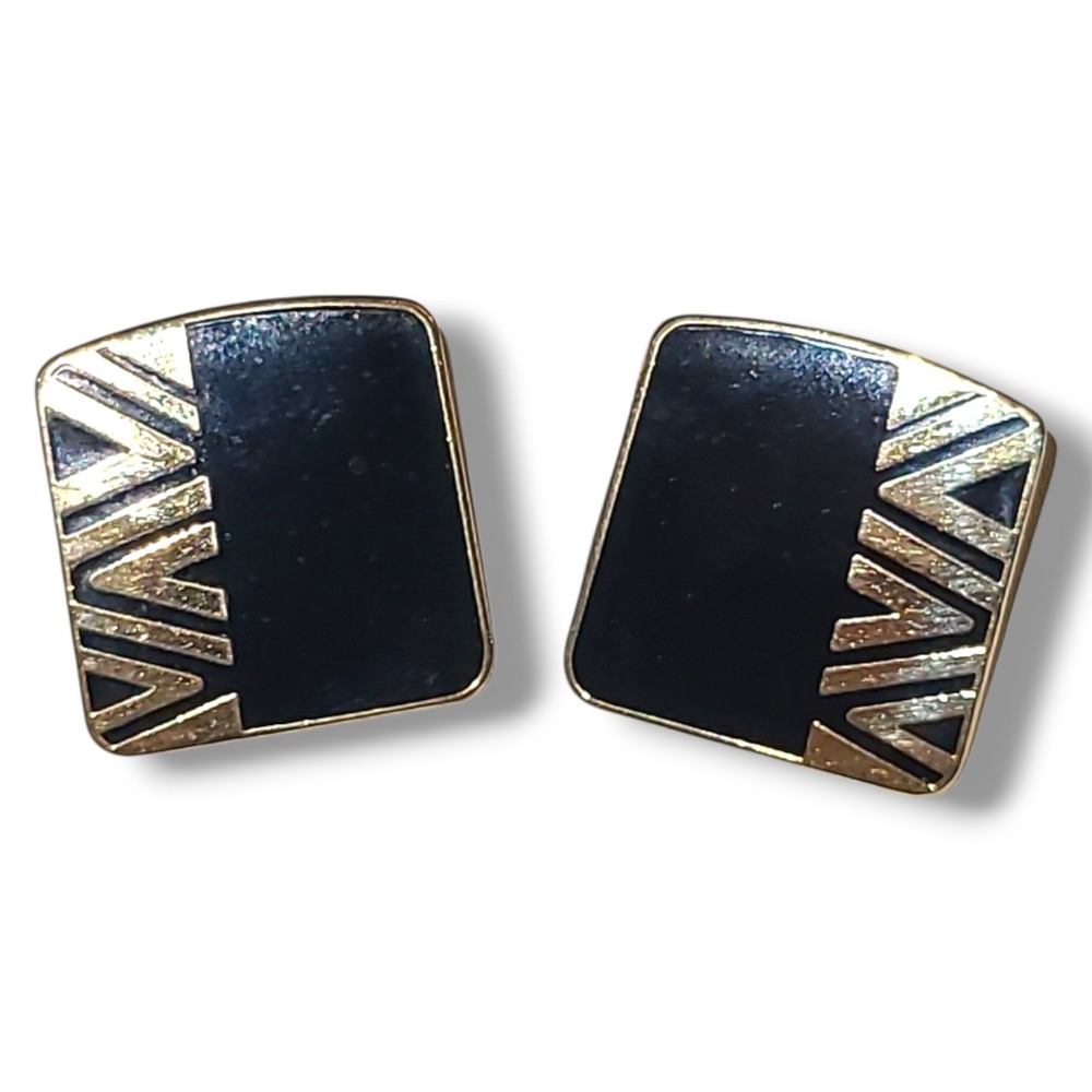 Vintage Laurel Burch "Naito" Geometric Gold Tone Enamel Post Earrings Signed